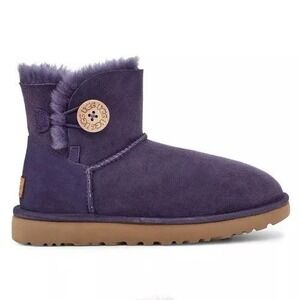 UGG Kids Bailey Button Sheepskin Suede Winter Boots Plum Youth Size 8
